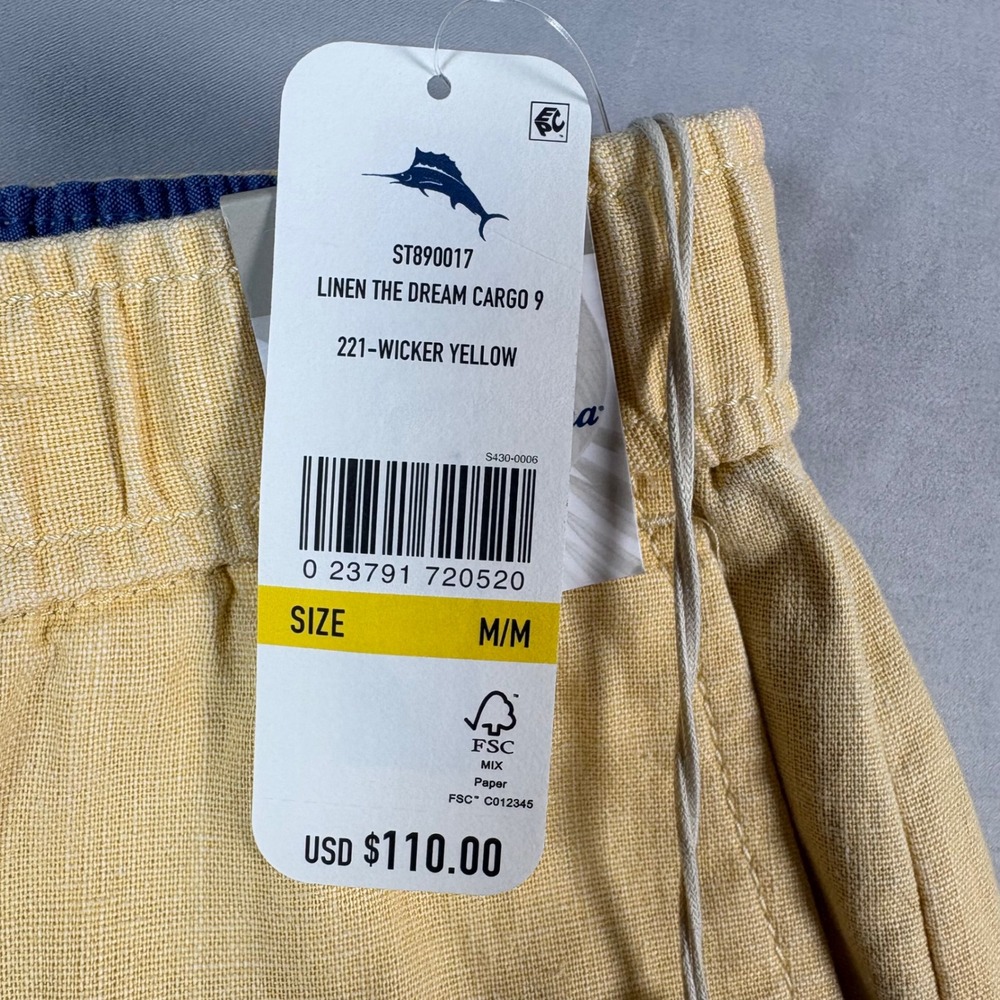 Tommy Bahama Linen The Dream Cargo 9 Shorts Mens Medium Wicker Yellow New - Picture 4 of 8